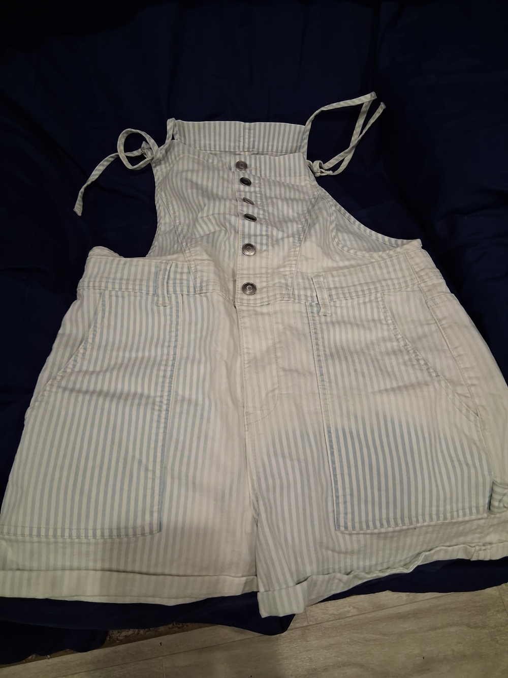 Celebrity Pink Light Blue & White Striped Short Overalls